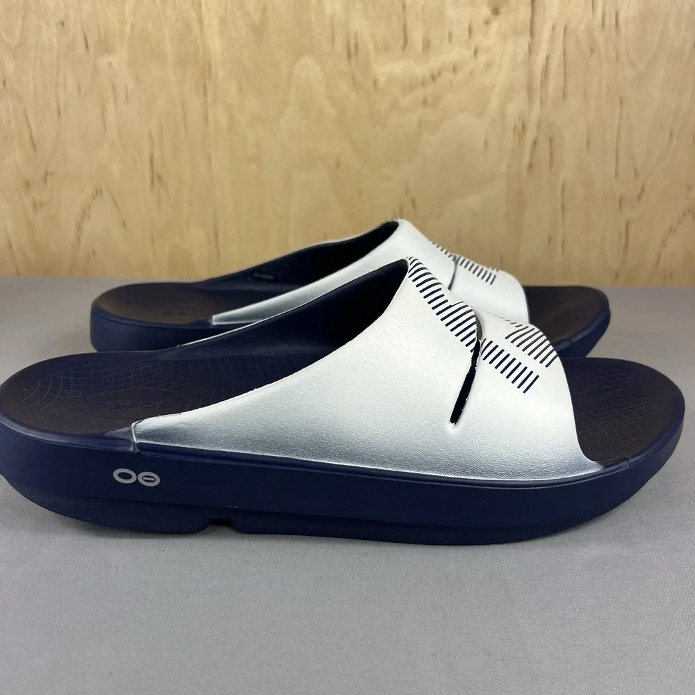 OOFOS OOahh Sport Recovery Slides Navy Men's 13 Women's 15 Sandals
